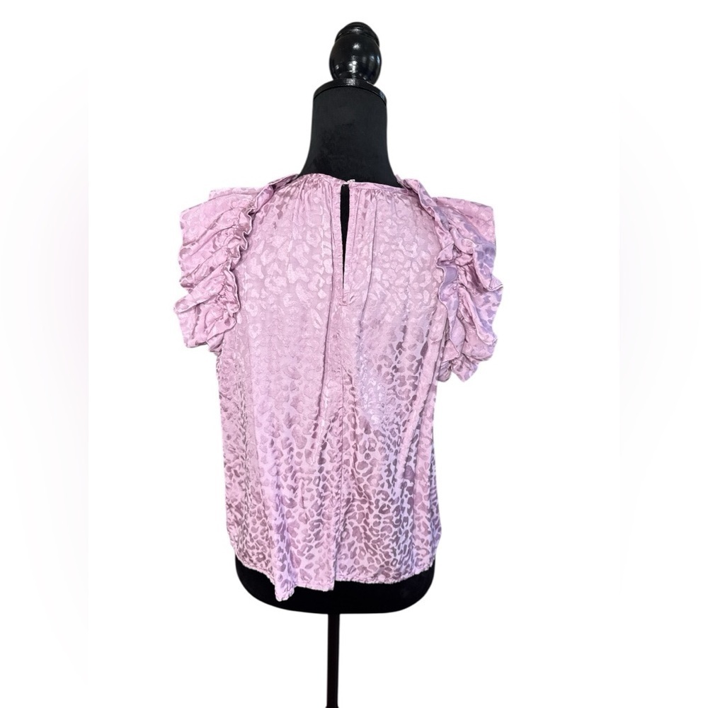 Karlie Lilac Leopard Jacquard Ruffle Sleeve Blouse Size Small - Picture 4 of 8